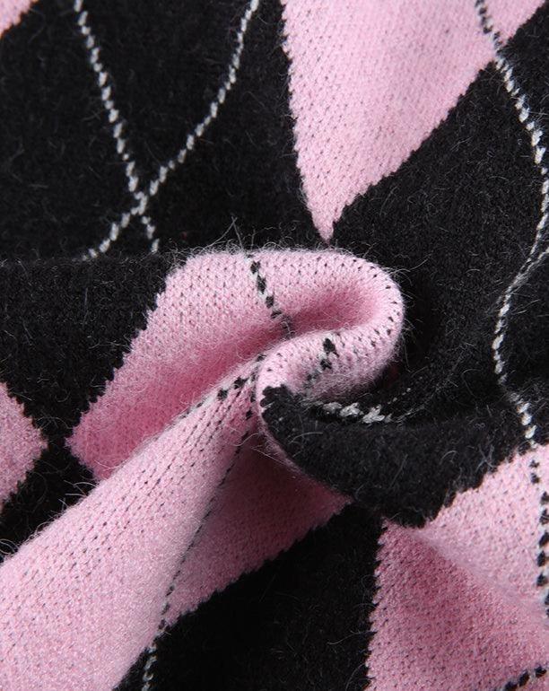 Women's Vests Kawaii Pink Argyle Sweater Vest Women V Neck Cute Preppy  Style Vintage Aesthetic Y2k Fashion Knit Diamond Print College Sweaters  230511